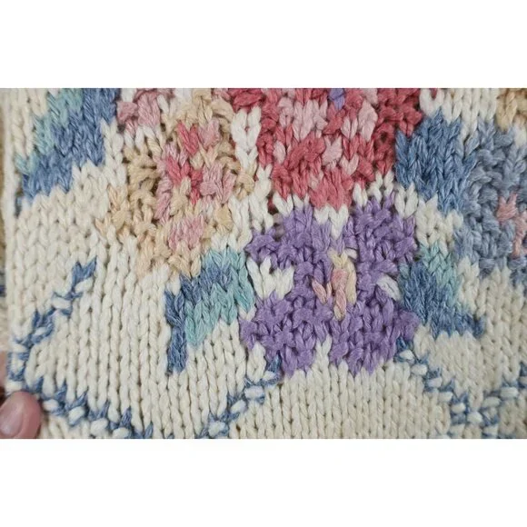 Deadstock Vintage 90s Streetwear Womens Medium Hand Knit Flower Floral Sweater - Picture 7 of 15